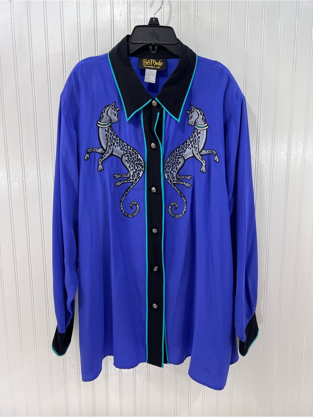 Vintage Bob Mackie Wearable Art 100% Silk Leopard Embroidered Blouse 2X